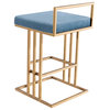 Blue Counter Stool, Contemporary Modern, Glam Art Deco Gold Counter Stool