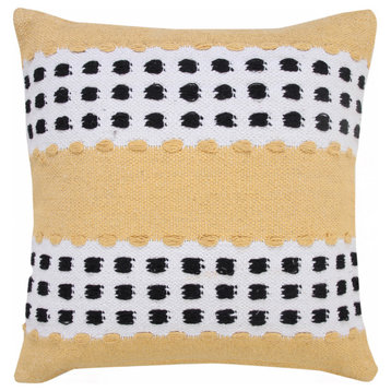 Ox Bay Handwoven Yellow/Black Stripe Organic Cotton Pillow Cover, 20"x20"