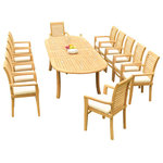 Teak Deals - 13-Piece Outdoor Teak Dining Set: 117" Oval Table, 12 Mas Stacking Arm Chairs - Set includes: 117" Double Extension Oval Dining Table and 12 Stacking Arm Chairs.
