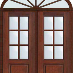Prehung French Transom Double Door 80 Fiberglass 3/4 Lite 6 Lite - Patio Doors