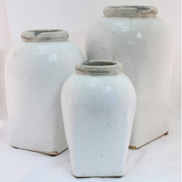 Distressed Ceramic Vase, Off-White, Large