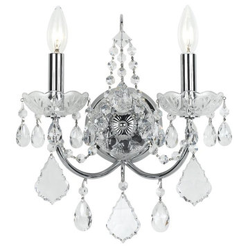 Imperial 2-Light Sconce, Polished Chrome With Clear Hand Cut Crystal