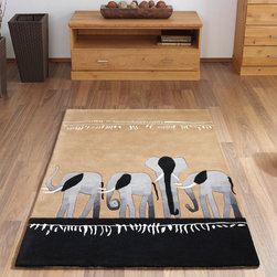 Kalahari Elephant Rugs in Beige and Black - Floor Rugs
