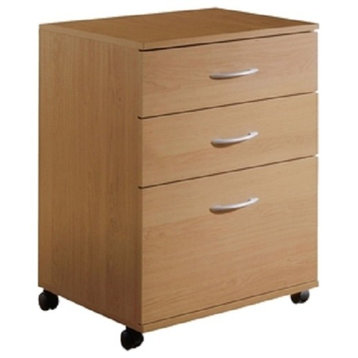 3-Drawer Mobile Filing Cabinet, Natural Maple Finish