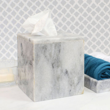 Polished Marble Bathroom Tissue Box Cover, Cloud Gray