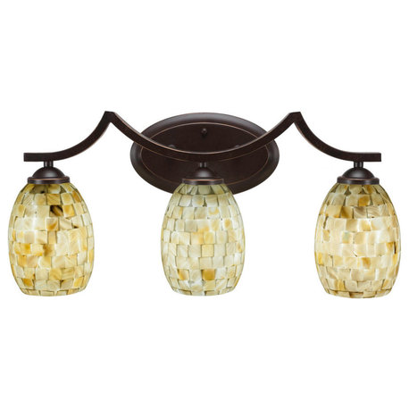 Zilo 3-Light Bath Bar, Dark Granite, 5" Ivory Glaze Seashell Glass