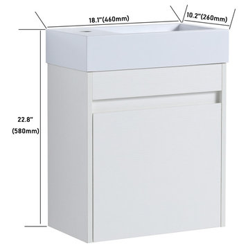 BNK 18" Small Bathroom Vanity with Sink 18 Inch, with Soft Close Door, 18x10, White Straight Grain
