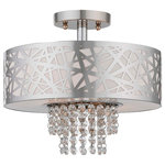 Livex Lighting - Livex Lighting Allendale Polished Chrome Light Ceiling Mount - This spectacular polished chrome two light semi flush mount will take your home decor to the next level. Inspired by a bird nest, the laser-cut metal sheath surrounds an off-white fabric hardback shade with strands of glistening clear crystal.