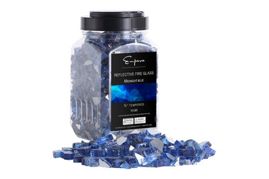 Empava 10 lbs. 1/2" Reflective Tempered Fire Glass for Gas Fire, Midnight Blue