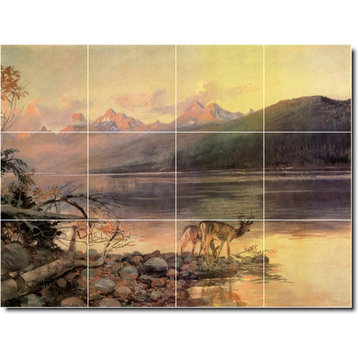 Charles Russell Landscapes Painting Ceramic Tile Mural #172, 17"x12.75"