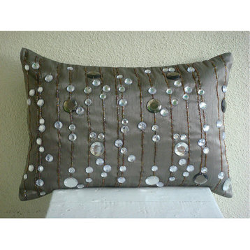 Lined Crystals Gray Art Silk 12"x14" Lumbar Pillow Cover, Diamond Dreams