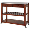 Stainless Steel Top Kitchen Cart/Island, Optional Stool Storage, Classic Cherry