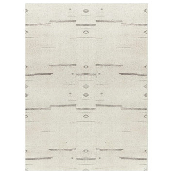 Modern Area Rug, Polyester With Unique Lineal Pattern, Cloud Gray, 6'7" X 9'