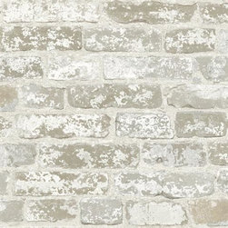 Faux Grey and White Brick Wallpaper - Wallpaper