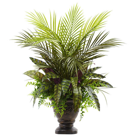 27" Mixed Areca Palm, Fern & Peacock With Planter