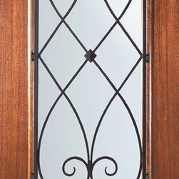 Slab Single Door 80 Mahogany Charleston 3/4 Lite Wrought Iron - Front Doors