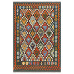 Bareens Designer Rugs - Tribal Turkish Kilim Astrid Hand-Woven Wool Rug - 5'1'' x 6'1'' - Elevate the elegance of your home with this stunning hand-woven tribal Kilim wool rug. Meticulously crafted on a loom by the Nomad Turkman people using hand-spun wool and 100% natural vegetable dyes, these rugs are recognized for their repetitive geometric patterns, incorporating naturalistic floral and traditional designs. The contemporary fashion palette results in bold, sharp patterns that are incredibly versatile, as the pattern is the same on both sides. These reversible rugs feature a lighter shade on one side and brighter colors on the other, providing versatility according to preference. These unique rugs are made by knotting short strands of different colors onto the warps and securing them by tightly pressing the wefts. The designs are created by interweaving the various colored wefts and warps. Kilims are known for their exceptional durability and versatility, making them truly unique rugs.  Product Details    Rug Size: 5'1'' x 6'1''  Material: 100% Wool  Style: Kilim, Flat Weave, Dhurrie, Turkish, Southwestern, Rustic, Tribal  Colors: Beige, Green  Weave Type: Hand-Woven, Handmade  Pile Height: Less than 0.25 inch
