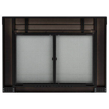Pleasant Hearth Alsip Black w/Nickel Trim Cabinet-Style Fireplace Doors, Large