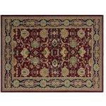 Bareens Designer Rugs - Oriental Ziegler Meda Red Blue Hand-Knotted Wool Rug - 6'1'' x 8'11'' - Enhance the ambiance of your home with this magnificent Persian-influenced Turkish hand-knotted rug made by skilled artisans capable of creating the most exceptional vegetable dyes and hand-spun wool. This exquisite handmade rug is a one-of-a-kind Peshawar Kafkaz, otherwise identified as Chobi, Chobi Peshawar, Oushak, or Ziegler rug. These handmade rugs are crafted in Pakistan utilizing superior-quality wool imported from Australia, New Zealand, and Korea in two types of weaves: the Persian weave and the Mori weave. This rug is meticulously crafted by hand using the finest natural vegetable dyes extracted from local plants. The artisans use a blend of hand-spun local and fine merino wool, resulting in a rug with a compelling texture, higher lanolin content, and longer staple. The artisans occasionally incorporate natural or artificial silk into the pile to enhance specific motifs. The finished product is an awe-inspiring execution of flawless design and an understated palette that exudes elegance.