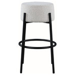 Meridian Furniture - Avalon Counter Stool, Cream, Bar Stool - Give your kitchen or dining area a contemporary makeover with this Avalon cream boucle fabric counter stool. With its matte black iron frame and rich cream boucle fabric, this stool is both sturdy and stylish. This stool is counter height, making it the perfect addition to your breakfast bar or high dining table. A round foot iron foot rest curves around its legs, ensuring your feet don't dangle or grow tired while you sit, and its contemporary design is just right for the modern home.