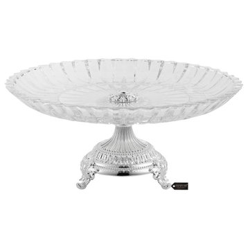 Crystal Round Serving Platter With Silver Plated Pedestal Base