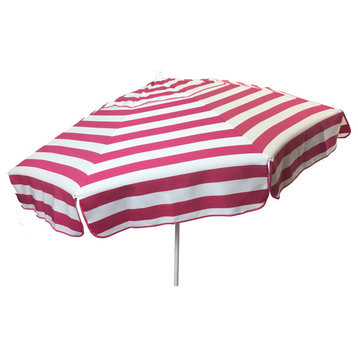 Italian 6' Umbrella Acrylic Stripes Pink/White, Patio Pole