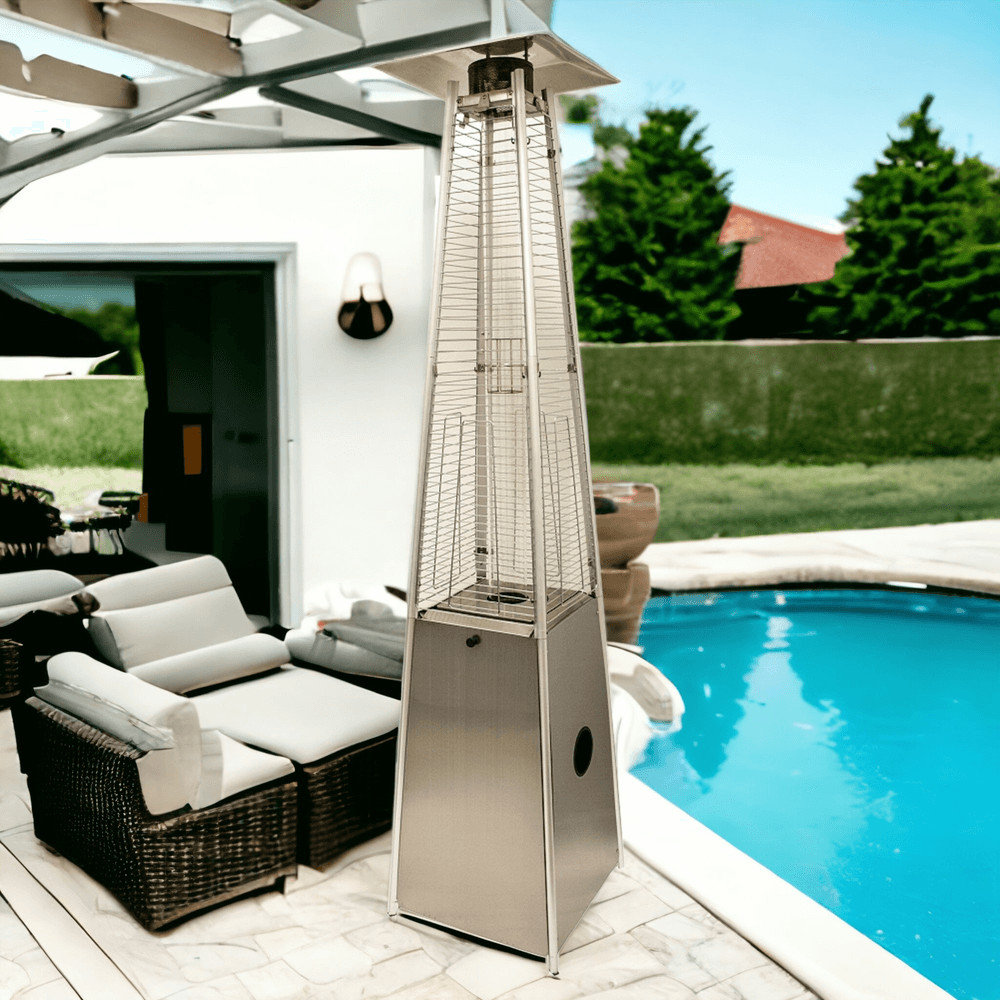 41000 BTU Silver Steel Propane Triangular Pyramid Standing Patio Heater ...