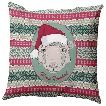 Fleece Navidad Indoor/Outdoor Throw Pillow, Green, 20"x20"