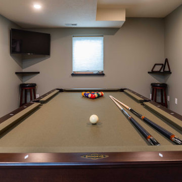 Modern Windowless Lower Level Media and Family Room Featuring "Faux Windows"