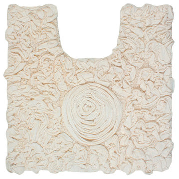 Bell Flower Collection Cotton Machine Washable Contour Rug, 20"x20", Ivory