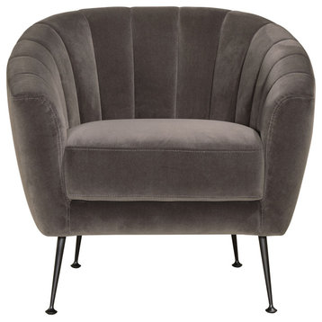 Retro Vertical Tufted Grey Velvet Bucket Chair Occasional Seating