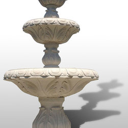 Deep Relief Carved 3-Tier Fountain in Golden Cypress Granite - Outdoor Fountains And Ponds
