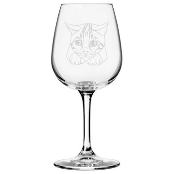 Bengal, Front View Cat Themed Etched All Purpose 12.75oz. Libbey Wine Glass