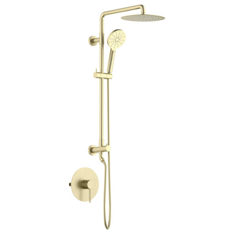 Circular 2-Function Shower Column, Rough, Valve, Brushed Gold
