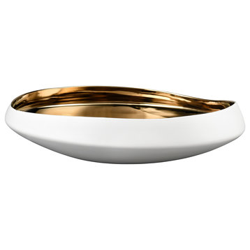 Greer Bowl Low White and Gold Glazed