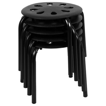 Flash Furniture 11.5" Plastic Nesting Stack Stool in Black (Set of 5)
