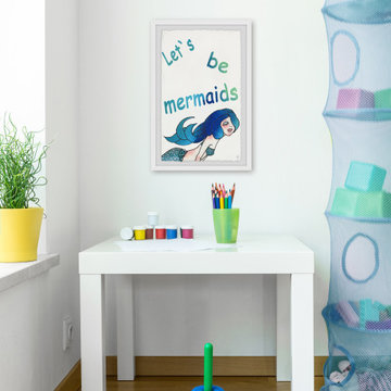 "Let's Be Blue Mermaids" Framed Painting Print