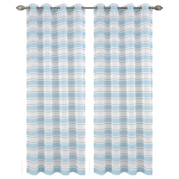 Deneuve Drapery Curtain Panels with Grommets, Blue