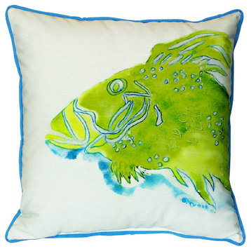 Betsy Drake Green Fish Pillow- Indoor/Outdoor
