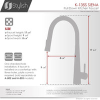 STYLISH Kitchen Sink Faucet Single Handle Pull Down Dual Mode Stainless Steel