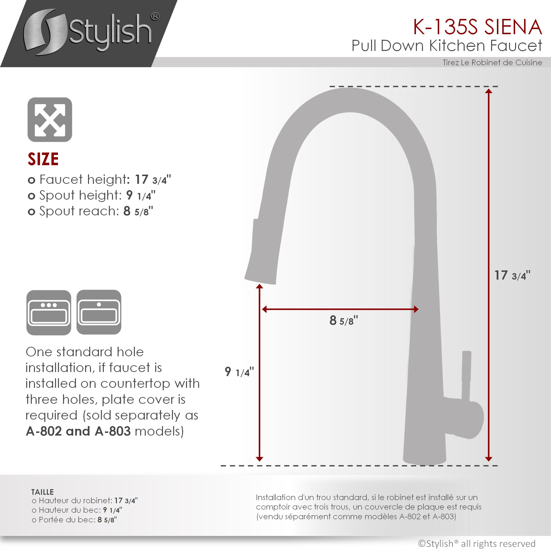 STYLISH Kitchen Sink Faucet Single Handle Pull Down Dual Mode Stainless Steel