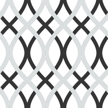 NuWallpaper by Brewster NUW1658 Black and Silver Lattice Peel & Stick Wallpaper