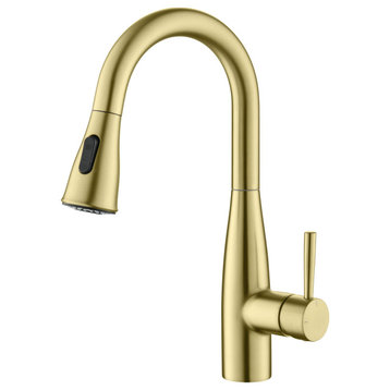 Bari Single Handle Pull Down Kitchen & Bar Sink Faucet, Brushed Gold
