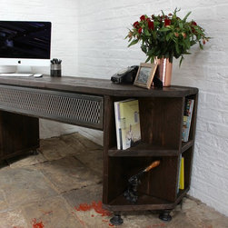 Fairfield Reclaimed Scaffolding Industrial Desk with Steel Mesh Storage & Shelf - Desks & Writing Bureaus