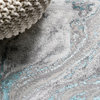 Swirl Marbled Abstract Area Rug, Gray/Turquoise, 8 X 10