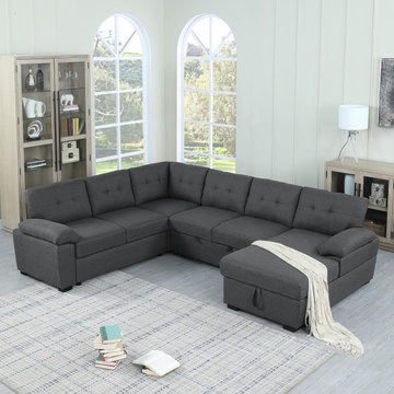 Aine 118" Wide Fiber Sectional Sleeper Sofa & Chaise with Ottoman
