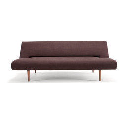 "Innovation" Unfurl Heavy Natch Brown Sofa Bed / Dark Wood Legs - Futons