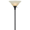 Metal Round 3 Way Torchiere Lamp With Frosted Shade, Dark Bronze And Gold