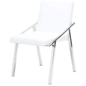 Nika Modern Dining Chair, Contemporary Side Chair, Faux Leather, White