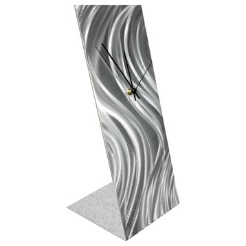 Modern Table Clock 'Silver River Desk Clock', Hand-Crafted Contemporary Clock